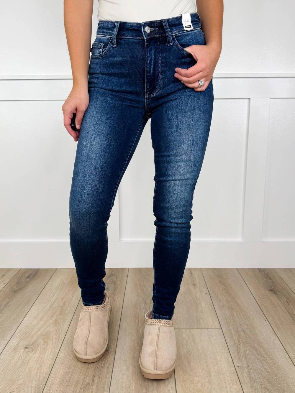 NEW JUDY BLUE haven mid-rise thermal skinny jeans in dark wash denim